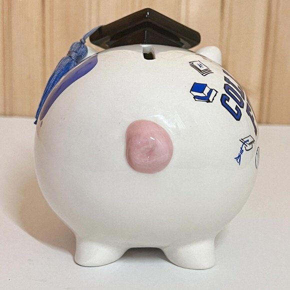 Mud Pie Piggy Bank College Fund Grad Hand Crafted Duke Blue Devils Rare 5.5” - Picture 4 of 9